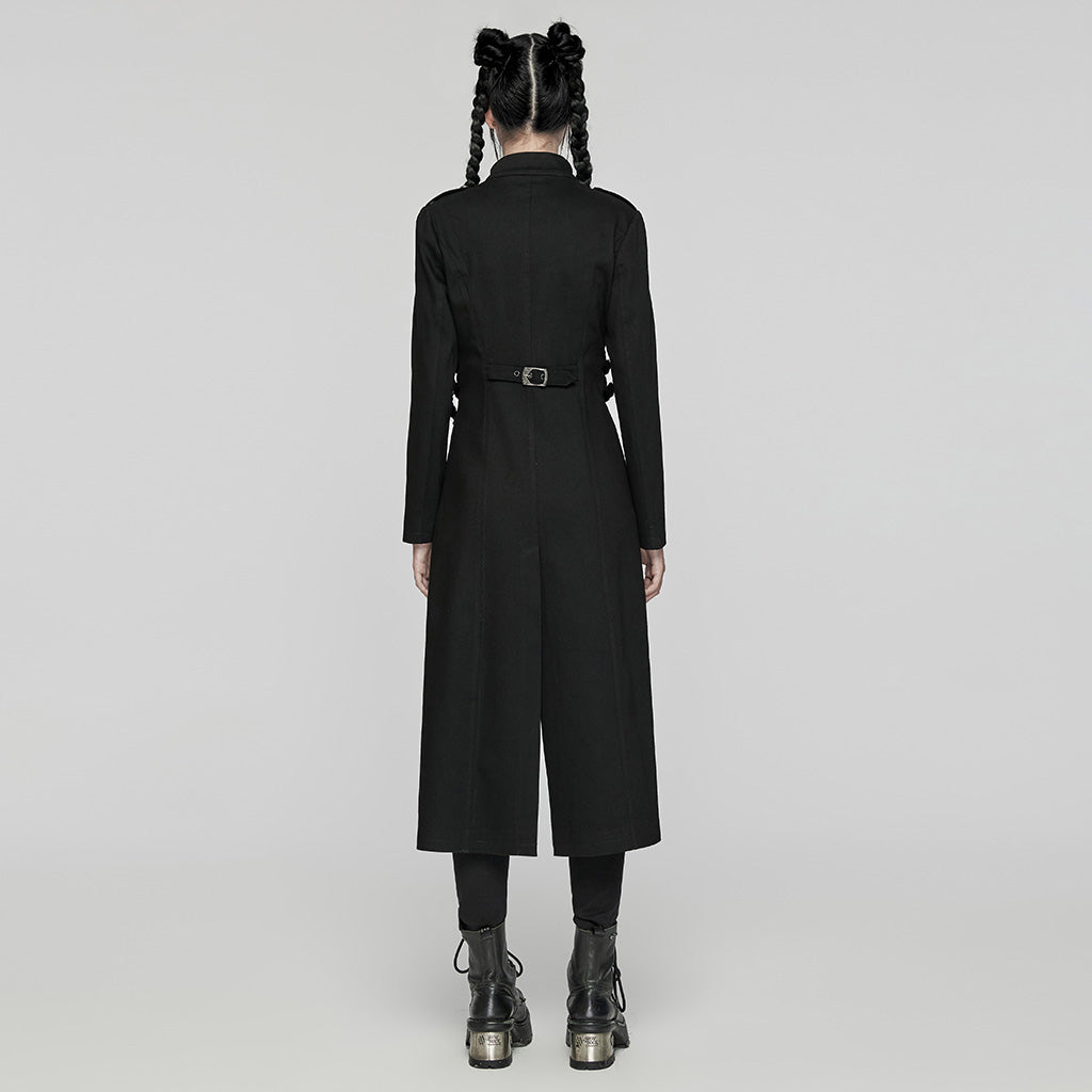 WY-1656NCF Gothic Long Black Punk Coat with Chain Details?-??Punk Rave Clothing