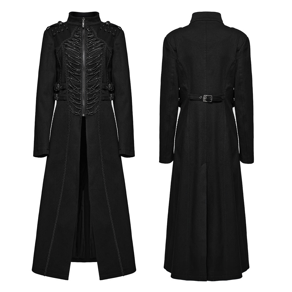 WY-1656NCF Gothic Long Black Punk Coat with Chain Details?-??Punk Rave Clothing