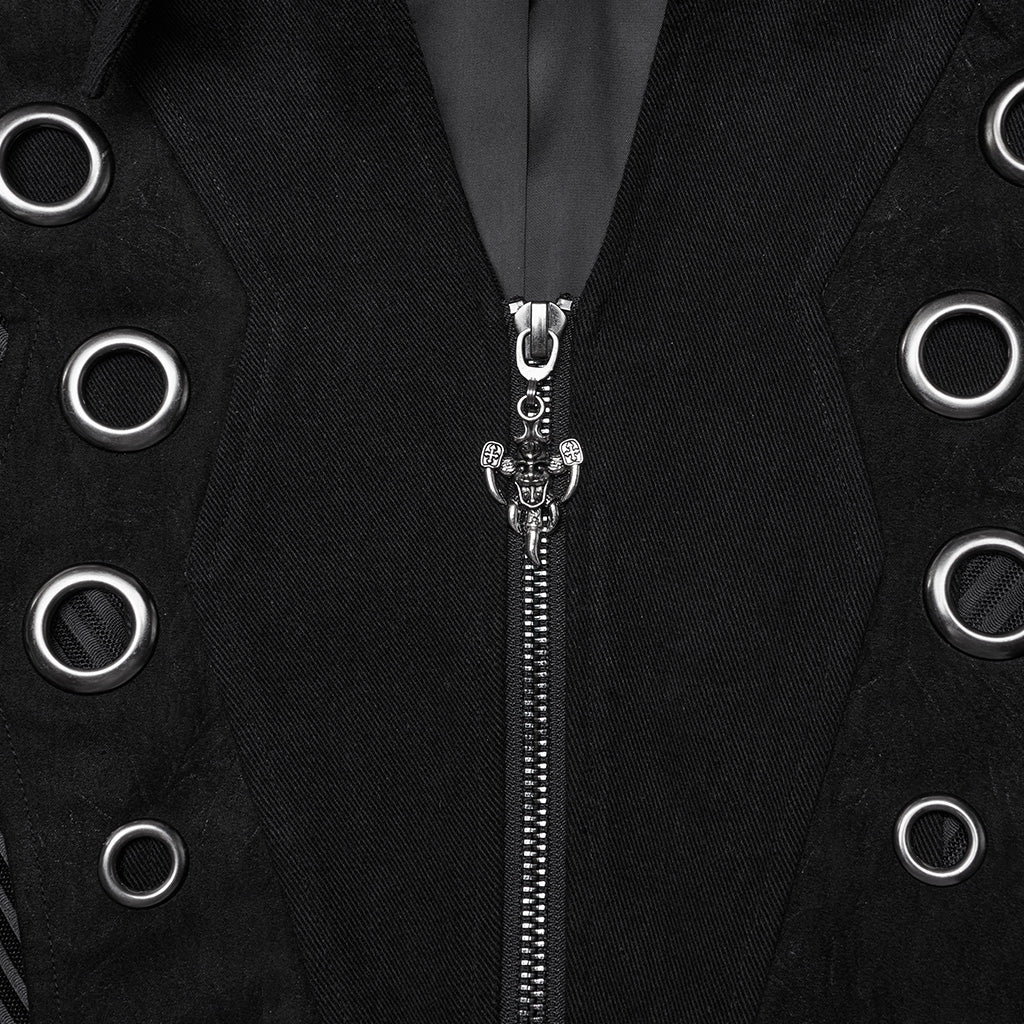 WY-1662XCM Long Black Gothic Trench Punk Coat Buttoned Detail?-??Punk Rave Clothing