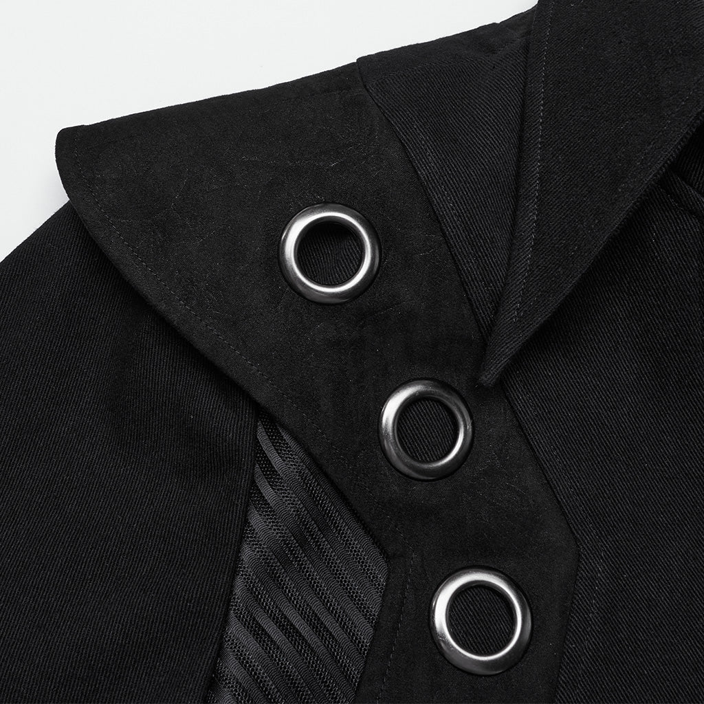 WY-1662XCM Long Black Gothic Trench Punk Coat Buttoned Detail?-??Punk Rave Clothing