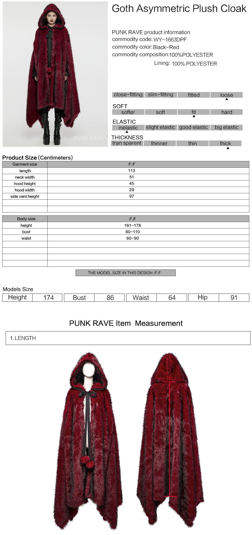 WY-1663DPF Gothic Asymmetric Plush Coat with Hooded Design