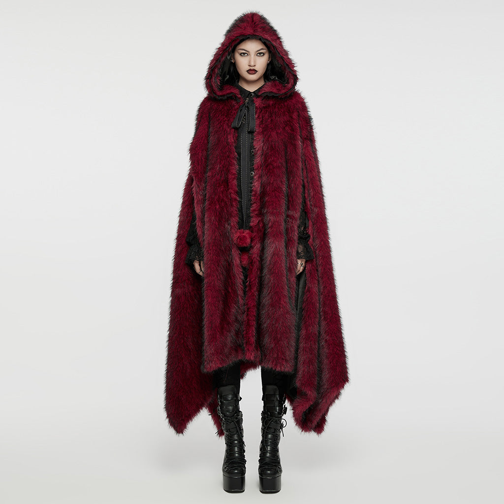 WY-1663DPF Gothic Asymmetric Plush Coat with Hooded Design