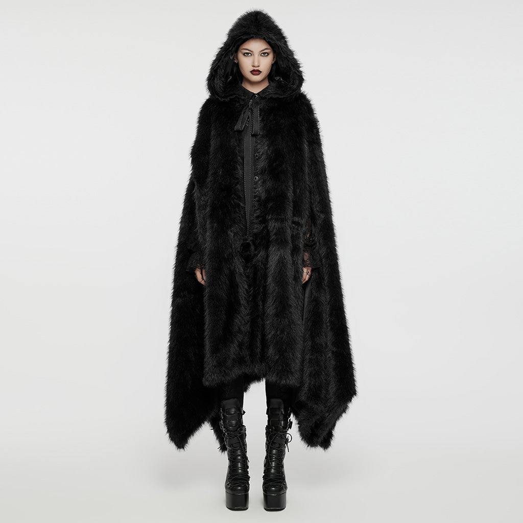 WY-1663DPF Gothic Asymmetric Plush Coat with Hooded Design