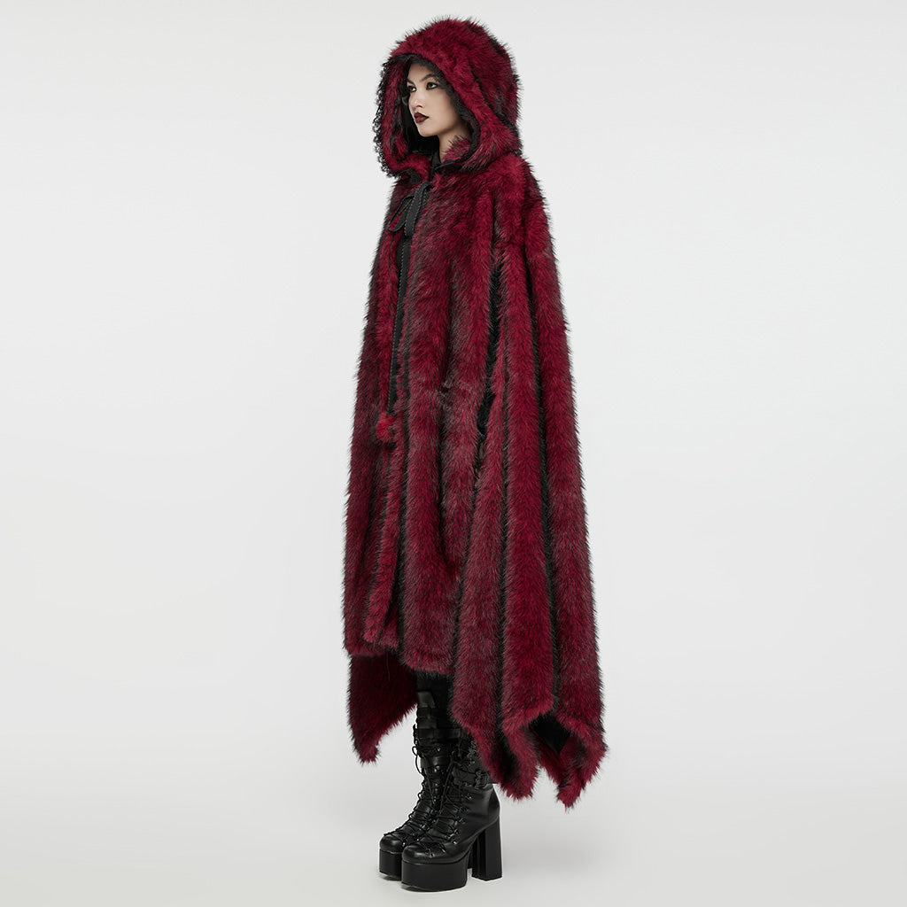 WY-1663DPF Gothic Asymmetric Plush Coat with Hooded Design