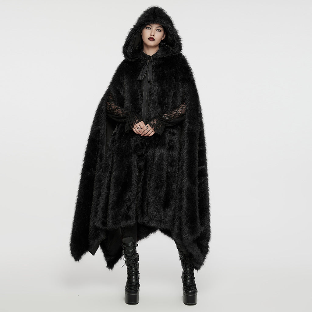 WY-1663DPF Gothic Asymmetric Plush Coat with Hooded Design