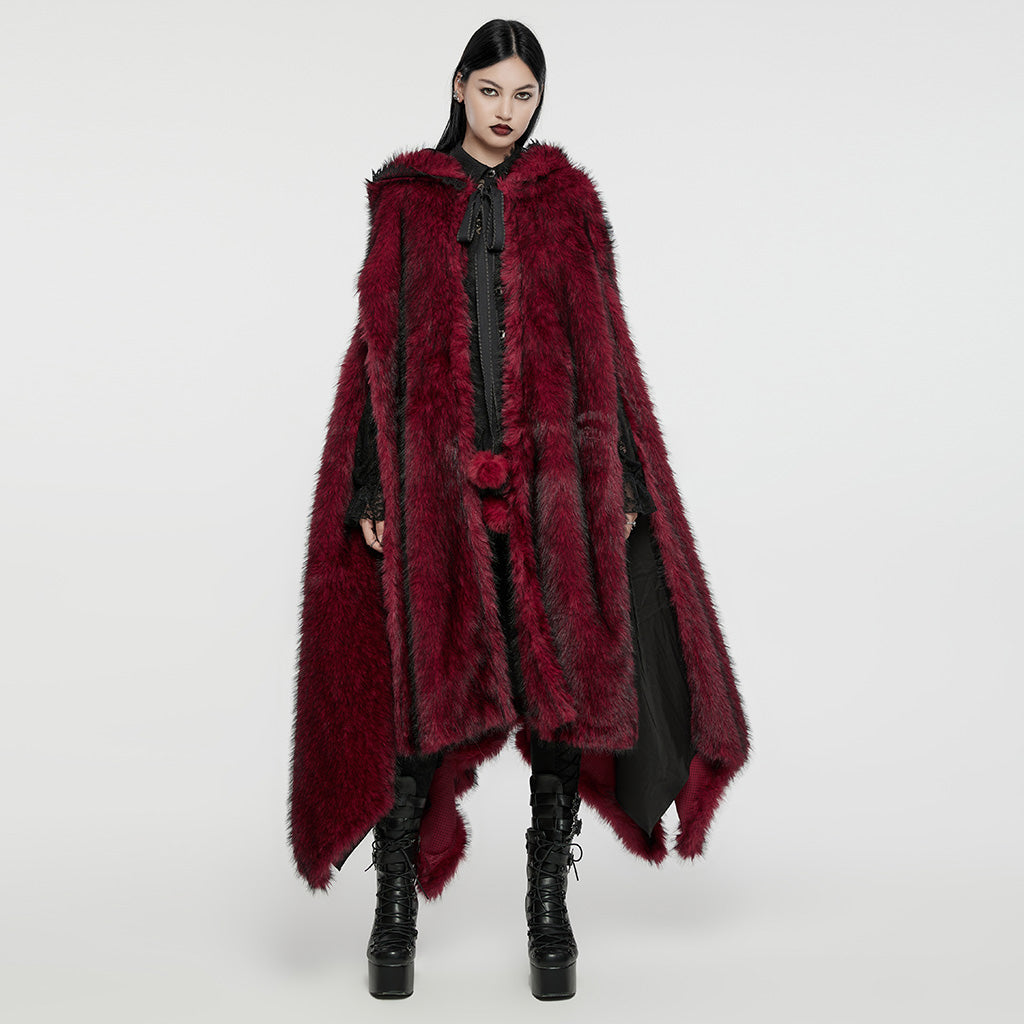 WY-1663DPF Gothic Asymmetric Plush Coat with Hooded Design