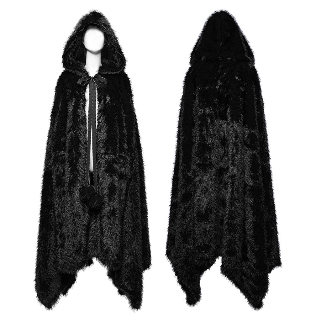 WY-1663DPF Gothic Asymmetric Plush Coat with Hooded Design