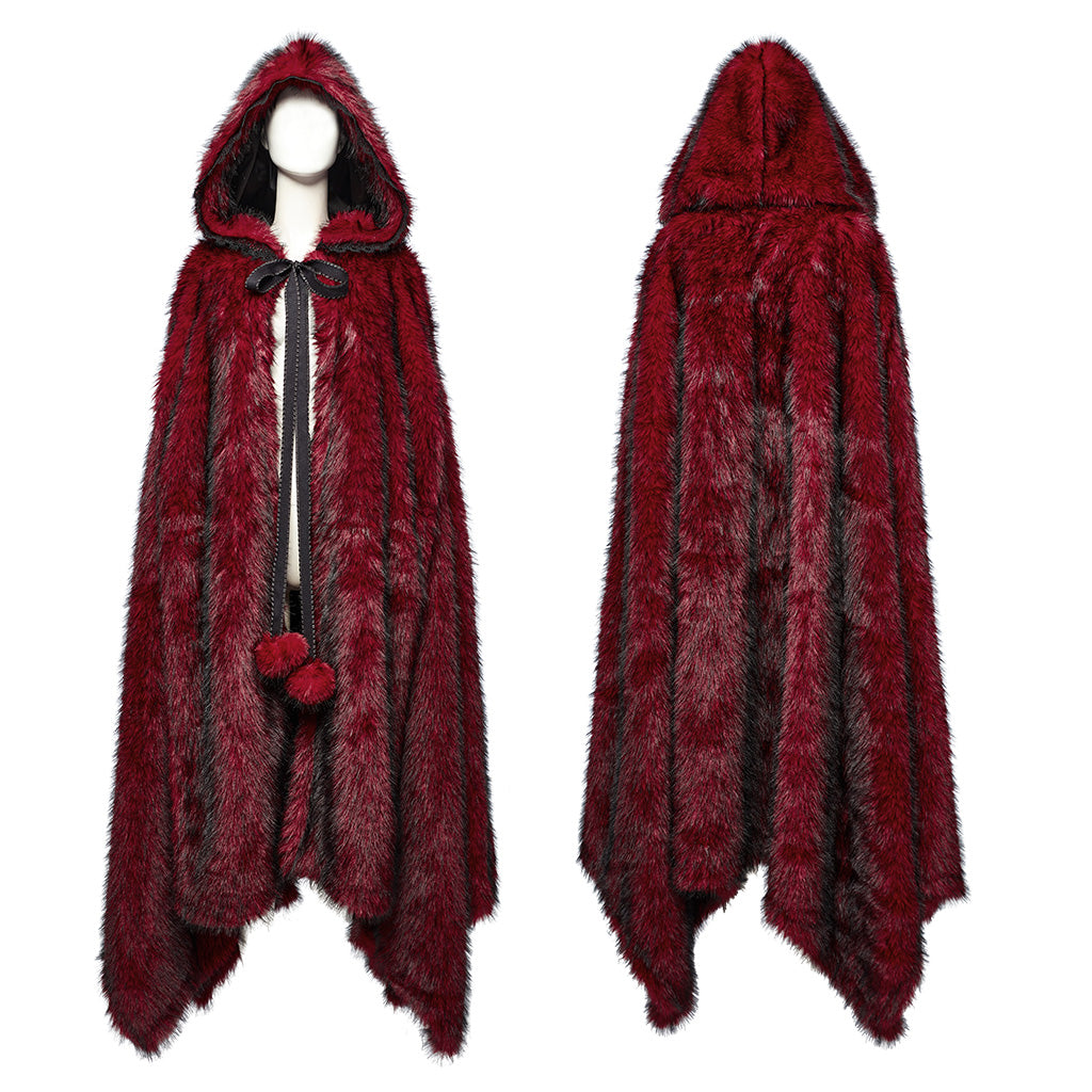 WY-1663DPF Gothic Asymmetric Plush Coat with Hooded Design