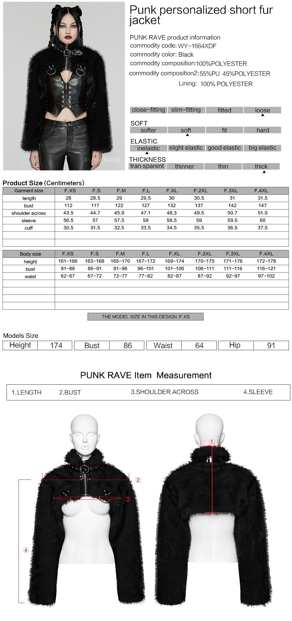 WY-1664XDF Gothic Punk Fur Jacket with Buckle Strap Details?-??Punk Rave Clothing