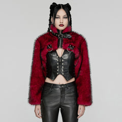 WY-1664XDF Gothic Punk Fur Jacket with Buckle Strap Details