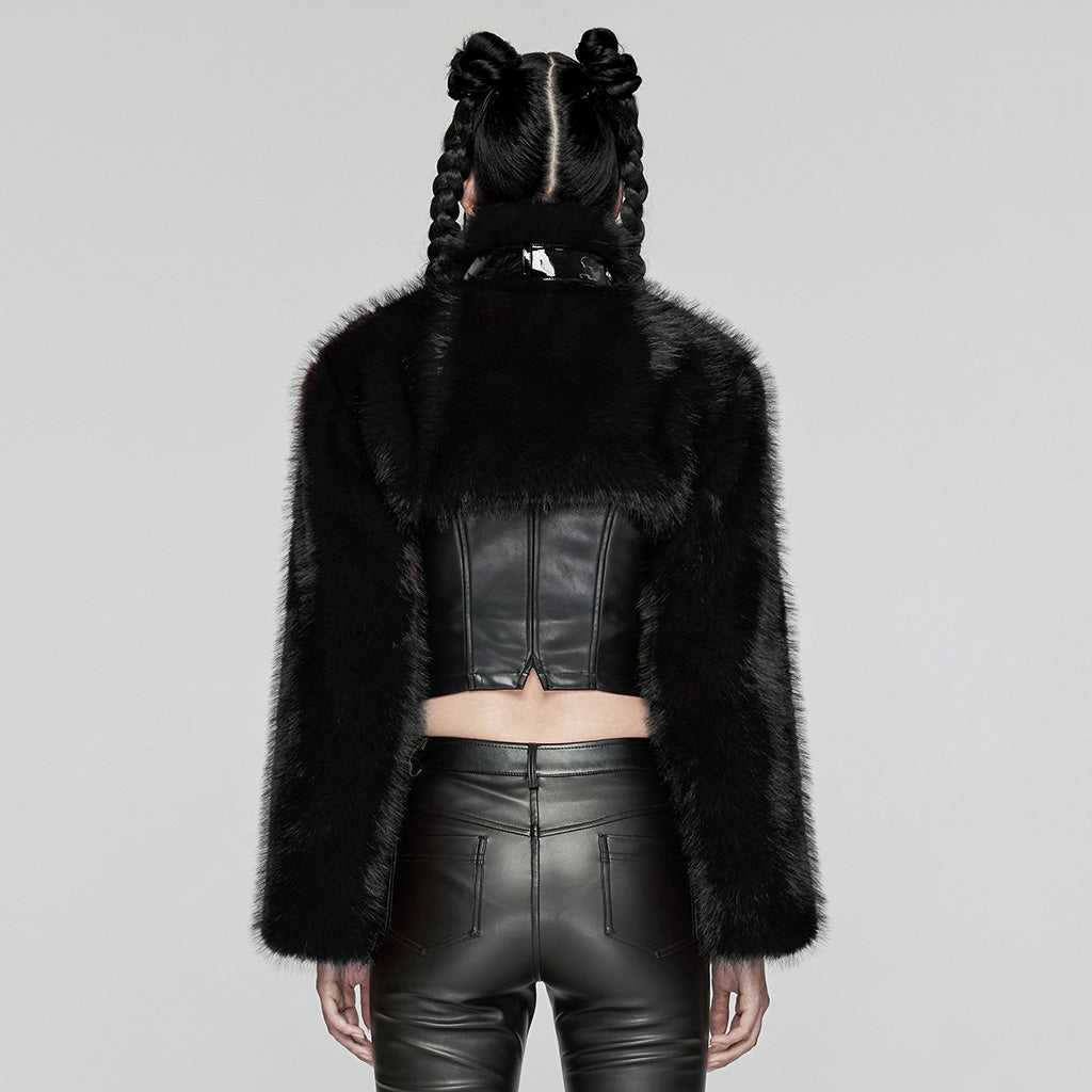 WY-1664XDF Gothic Punk Fur Jacket with Buckle Strap Details?-??Punk Rave Clothing