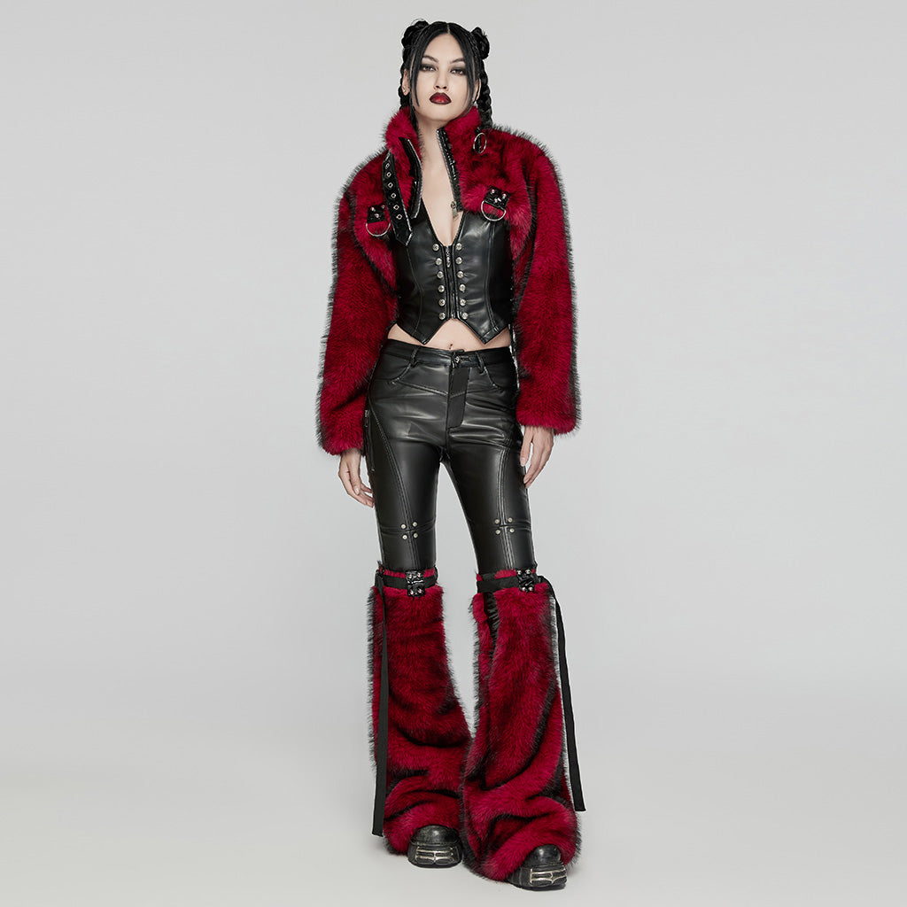 WY-1664XDF Gothic Punk Fur Jacket with Buckle Strap Details