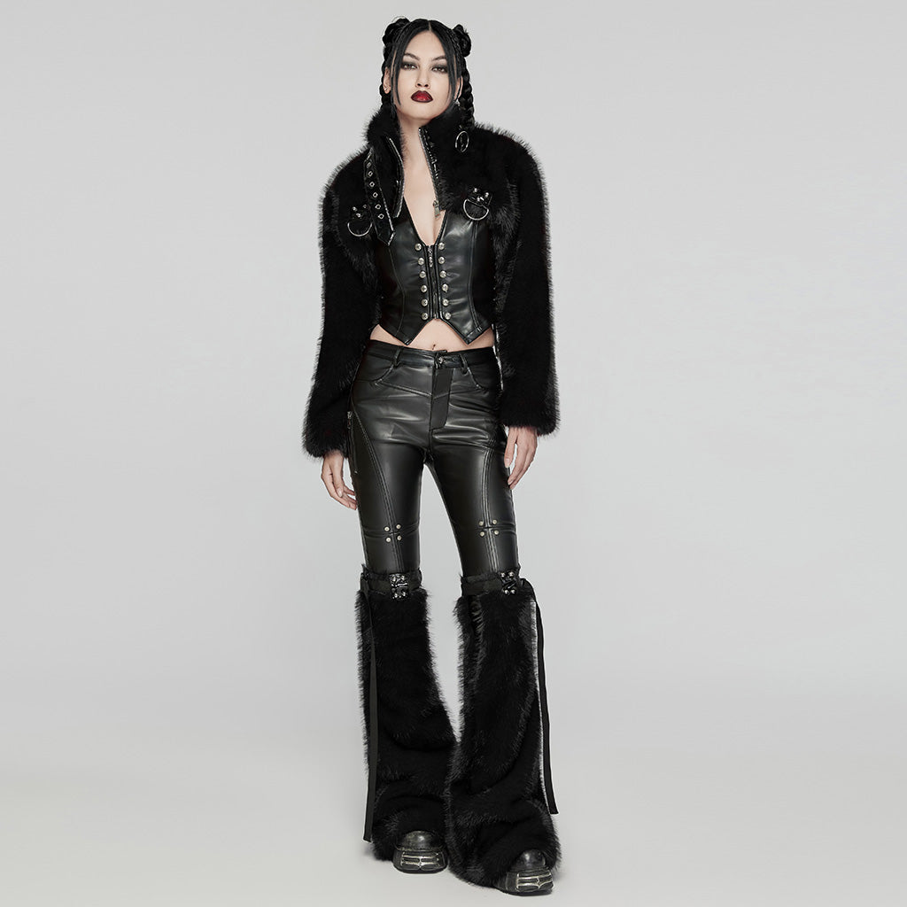 WY-1664XDF Gothic Punk Fur Jacket with Buckle Strap Details