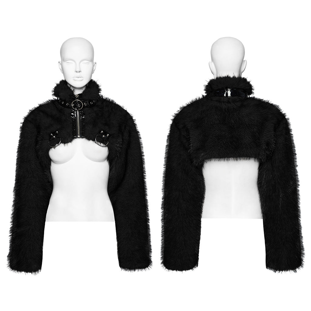 WY-1664XDF Gothic Punk Fur Jacket with Buckle Strap Details?-??Punk Rave Clothing