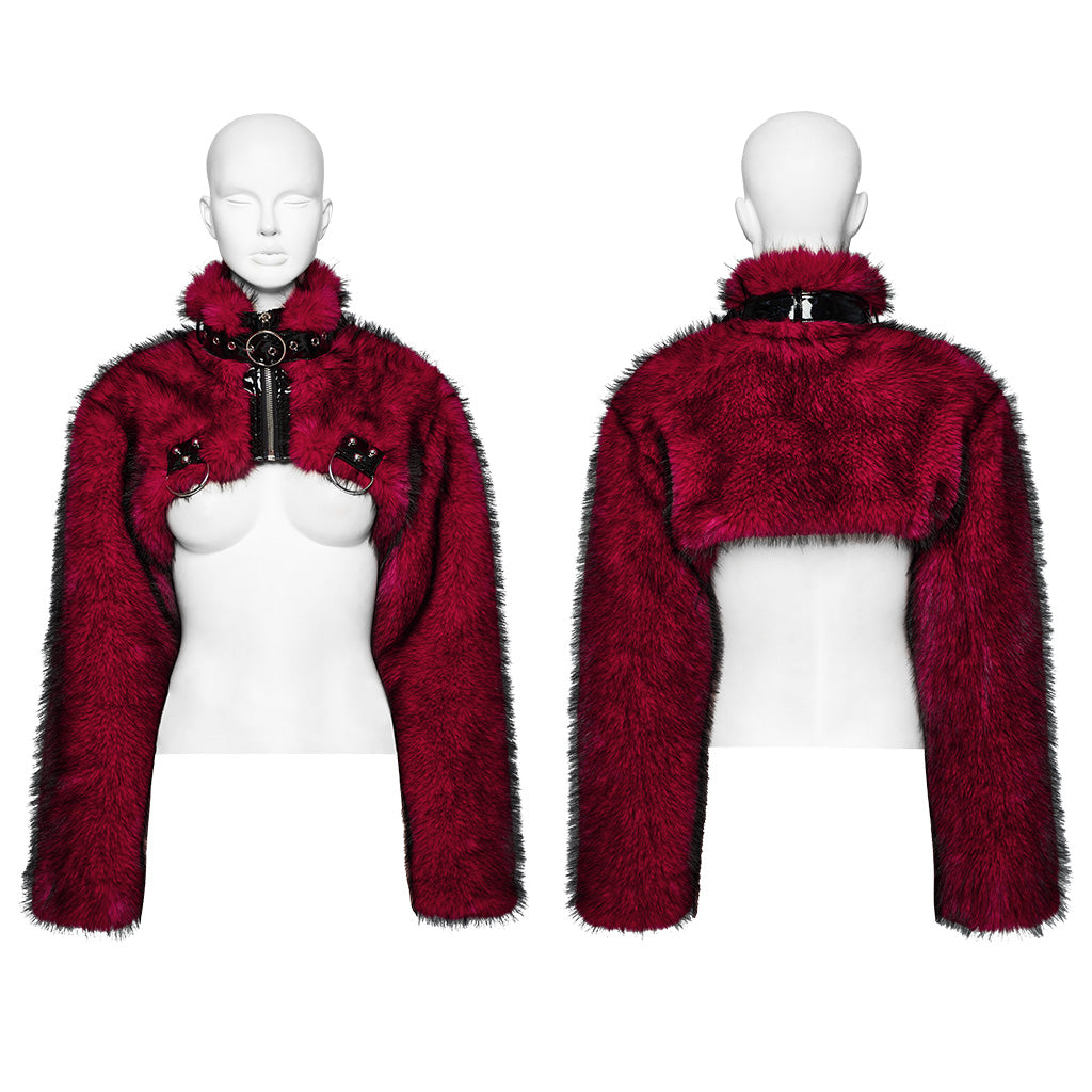 WY-1664XDF Gothic Punk Fur Jacket with Buckle Strap Details?-??Punk Rave Clothing