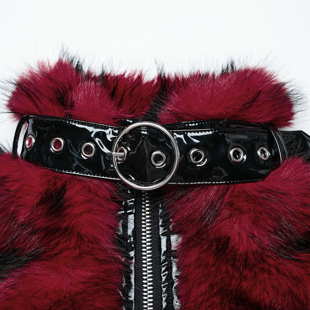 WY-1664XDF Gothic Punk Fur Jacket with Buckle Strap Details