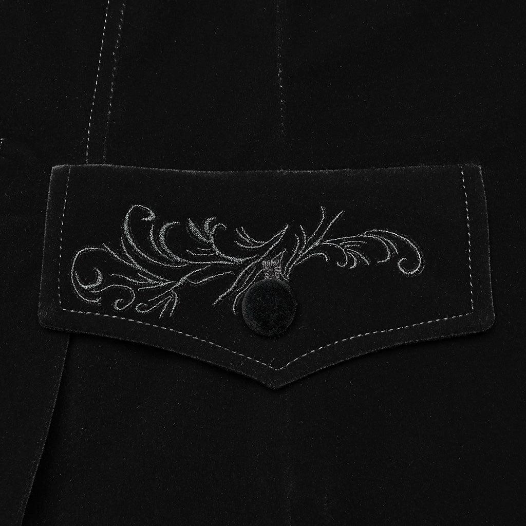 WY-1665XCF Velvet Gothic Embroidered Coat with Lace-Up Back Detailing?-??Punk Rave Clothing