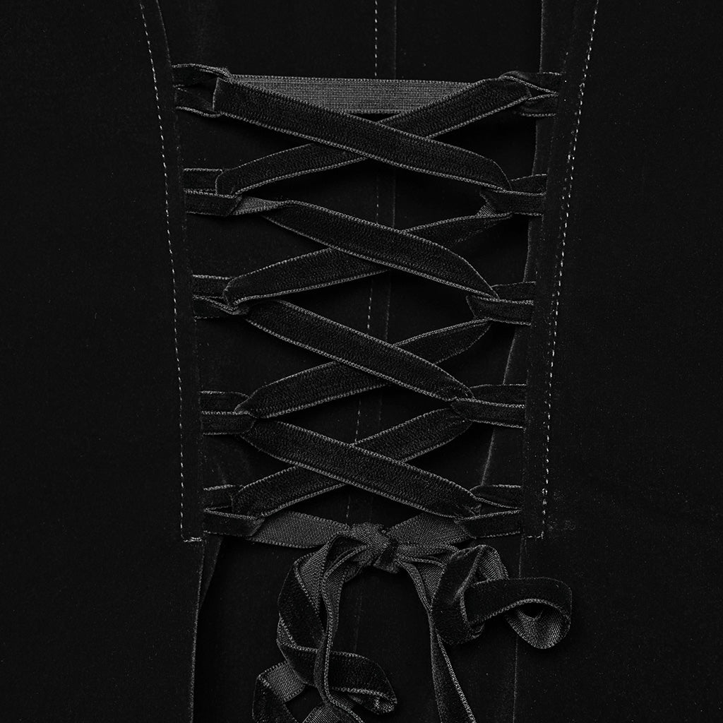 WY-1665XCF Velvet Gothic Embroidered Coat with Lace-Up Back Detailing?-??Punk Rave Clothing