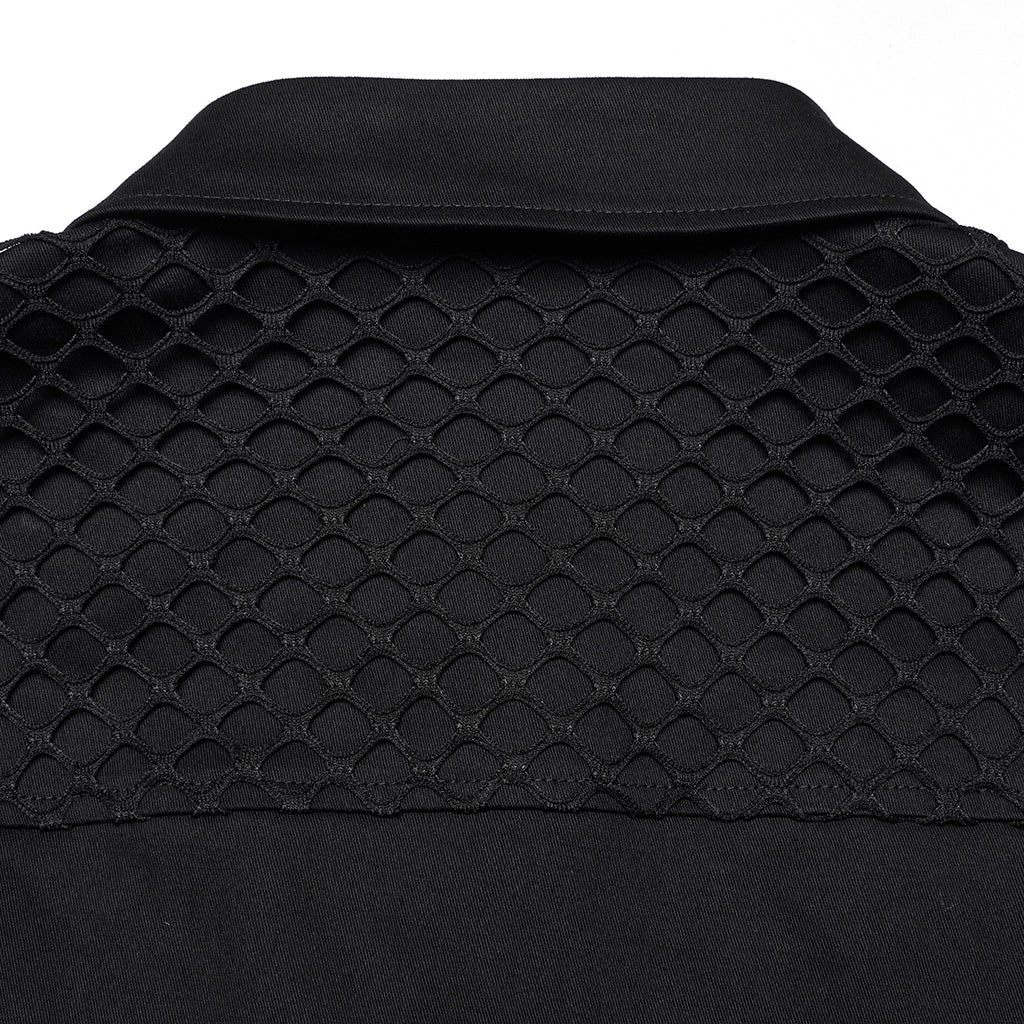 WY-1666CCM Mens Black Gothic Rivet Punk Shirt with Zipper Detail?-??Punk Rave Clothing