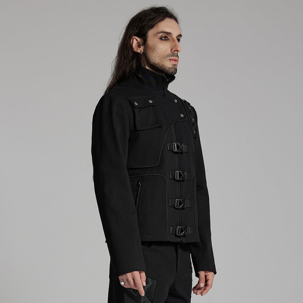 WY-1667XCM Gothic Military Punk Jacket with Buckle Strap Detailing?-??Punk Rave Clothing