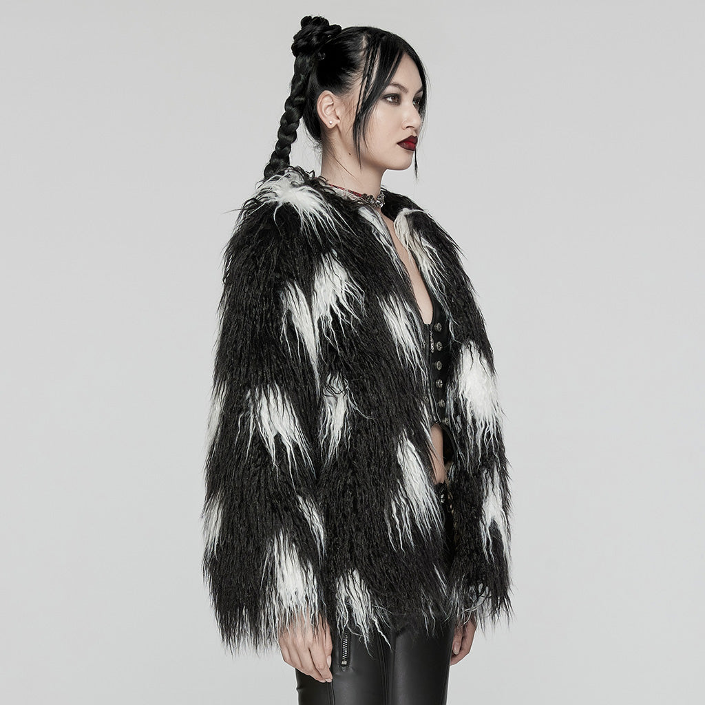 WY-1668XCF Gothic black White Faux Fur Punk Jacket