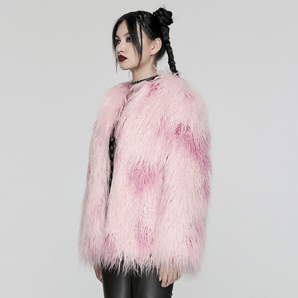 WY-1668XCF Gothic black White Faux Fur Punk Jacket?-??Punk Rave Clothing