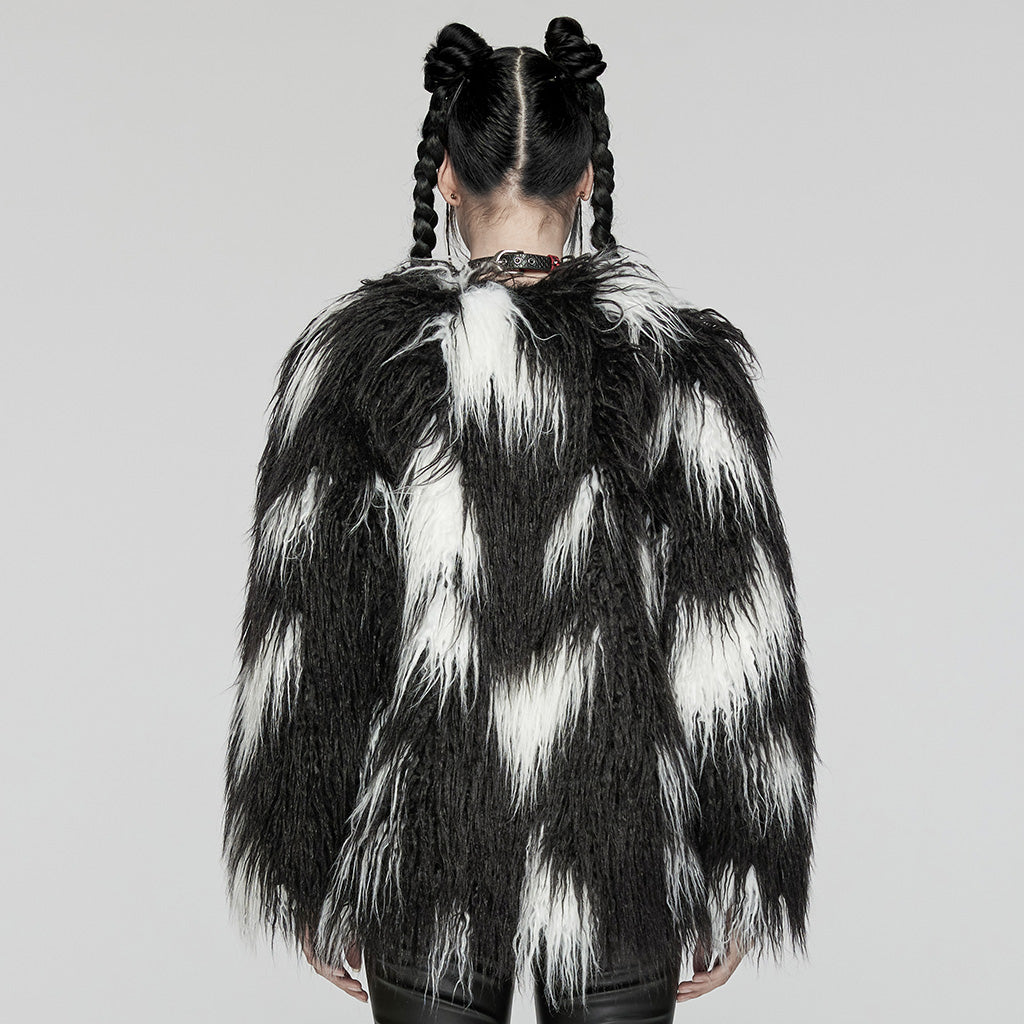 WY-1668XCF Gothic black White Faux Fur Punk Jacket?-??Punk Rave Clothing