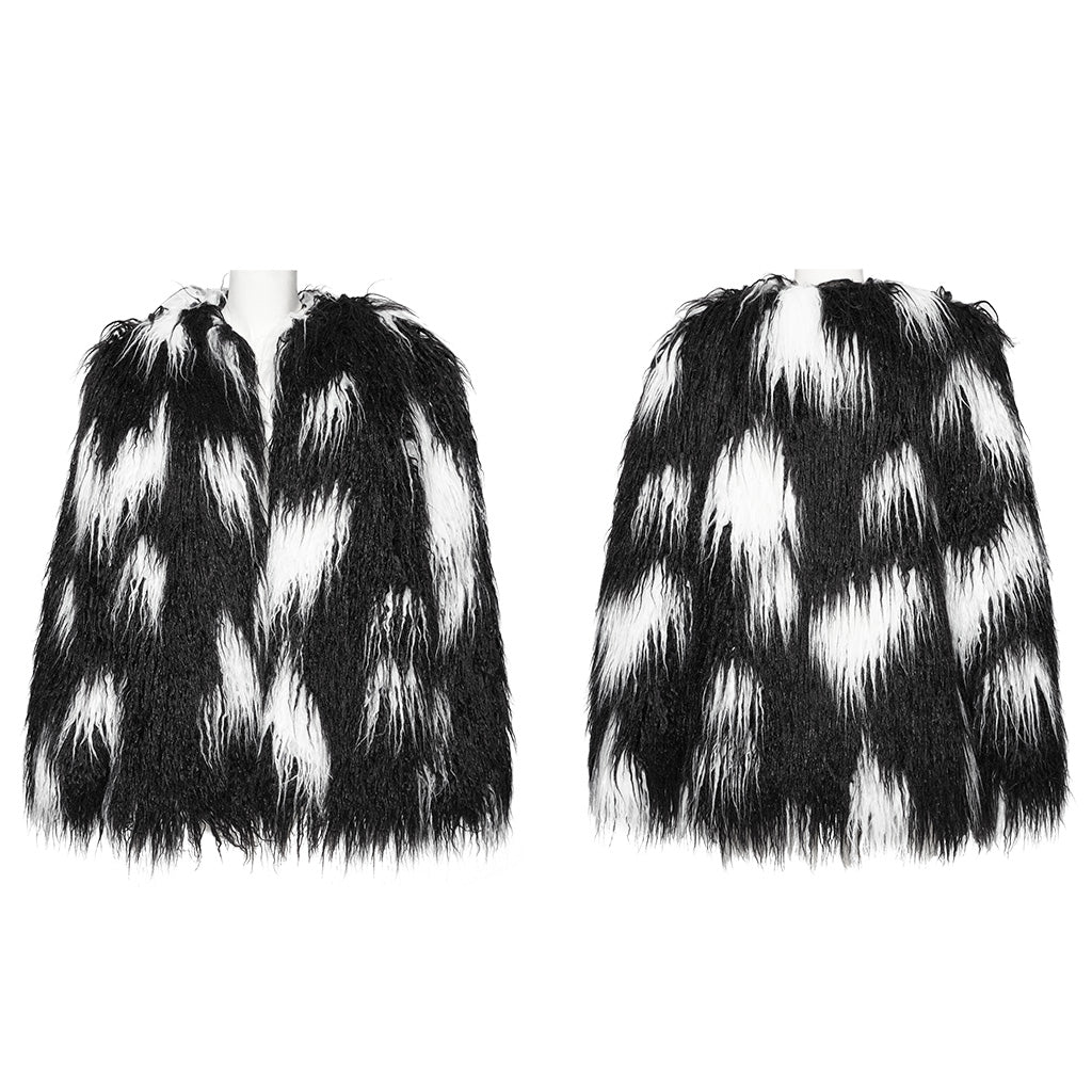 WY-1668XCF Gothic black White Faux Fur Punk Jacket?-??Punk Rave Clothing