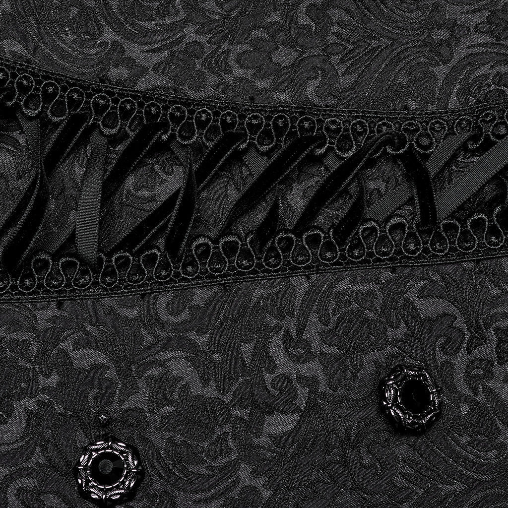 WY-1669CCM Mens Gothic Ruffled Double-Breasted Black Lace Shirt?-??Punk Rave Clothing