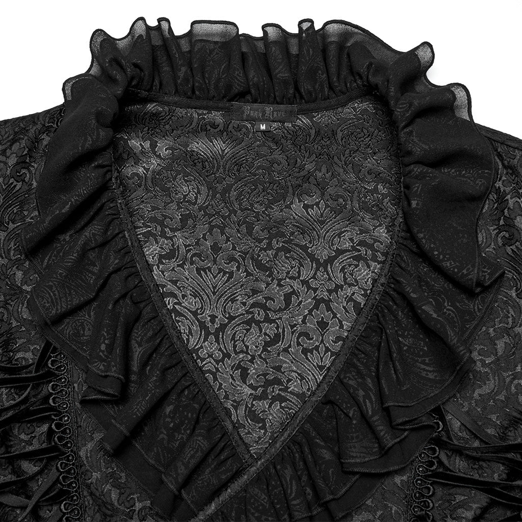 WY-1669CCM Mens Gothic Ruffled Double-Breasted Black Lace Shirt?-??Punk Rave Clothing