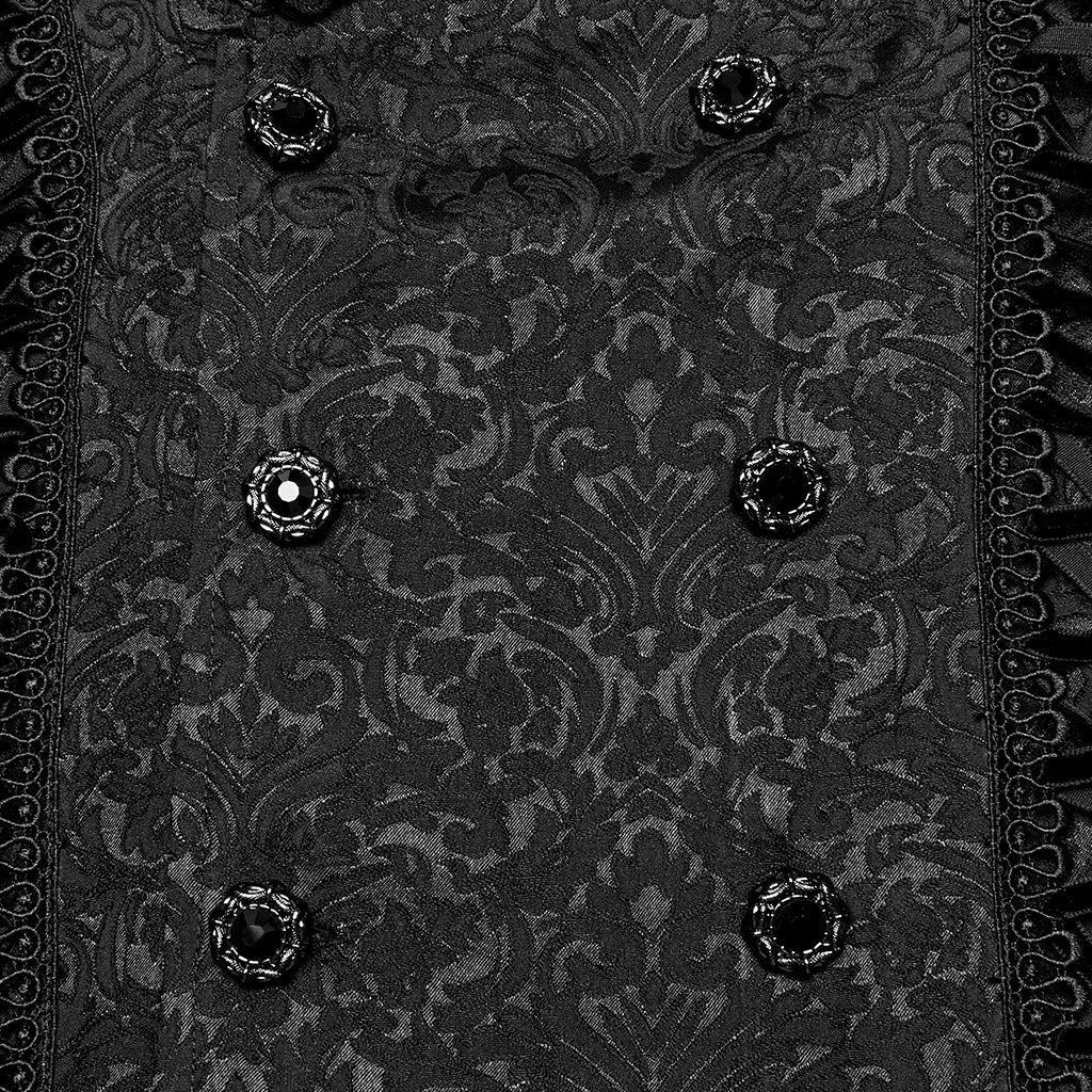 WY-1669CCM Mens Gothic Ruffled Double-Breasted Black Lace Shirt?-??Punk Rave Clothing