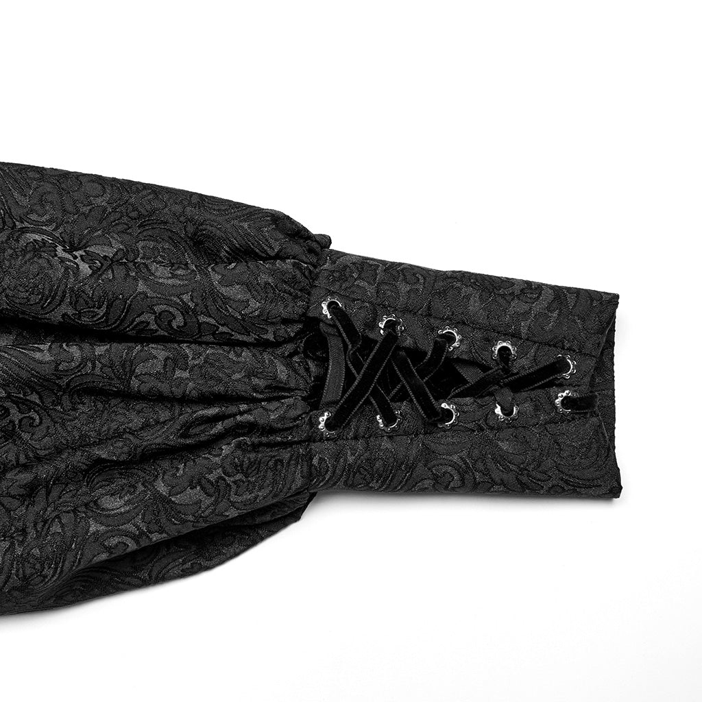 WY-1669CCM Mens Gothic Ruffled Double-Breasted Black Lace Shirt?-??Punk Rave Clothing