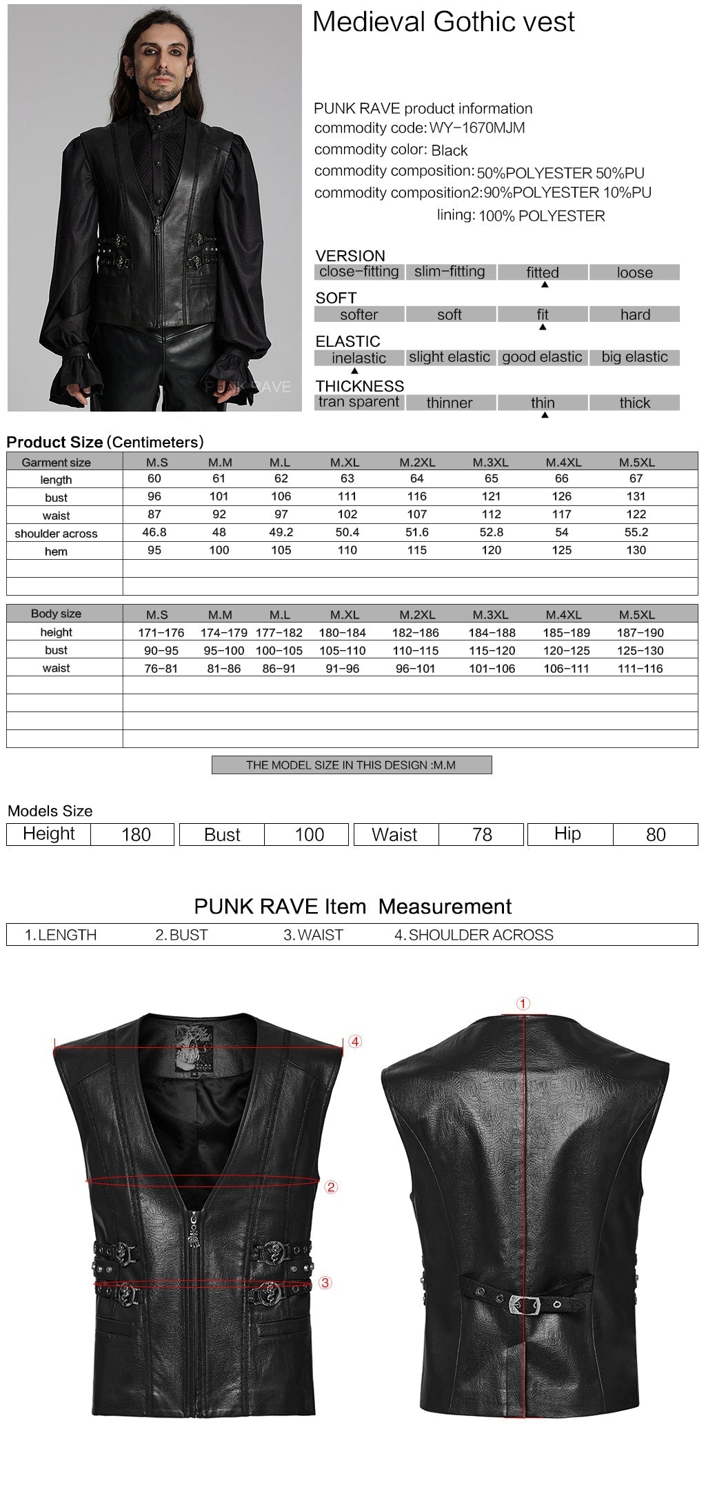 WY-1670MJM Medieval Leather Gothic Vest with Buckle Strap Details?-??Punk Rave Clothing