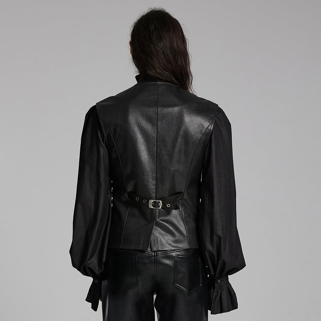 WY-1670MJM Medieval Leather Gothic Vest with Buckle Strap Details?-??Punk Rave Clothing
