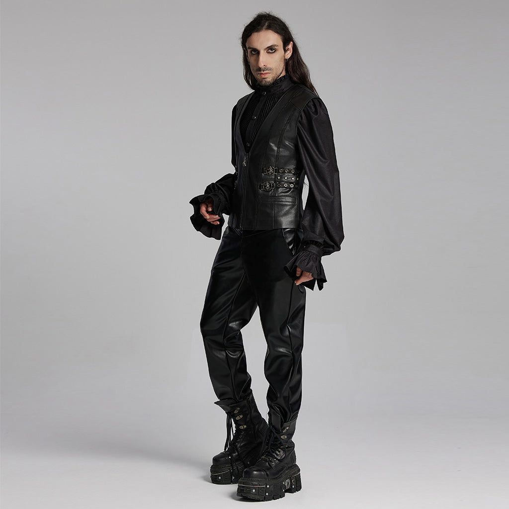 WY-1670MJM Medieval Leather Gothic Vest with Buckle Strap Details?-??Punk Rave Clothing