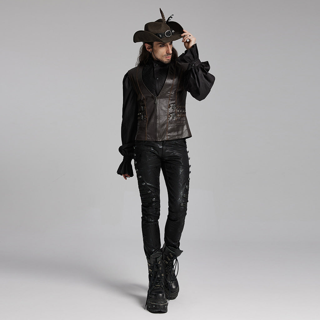 WY-1670MJM Medieval Leather Gothic Vest with Buckle Strap Details?-??Punk Rave Clothing
