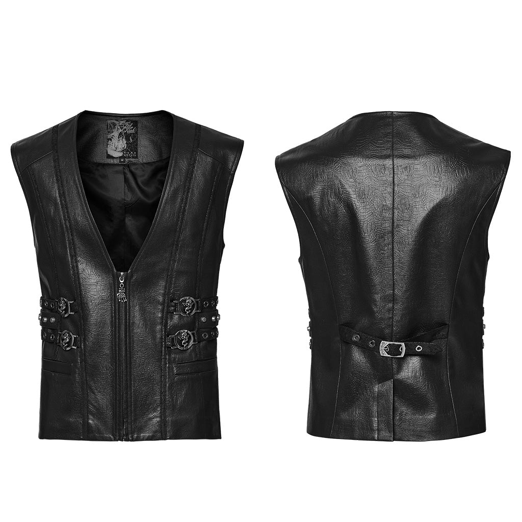 WY-1670MJM Medieval Leather Gothic Vest with Buckle Strap Details?-??Punk Rave Clothing