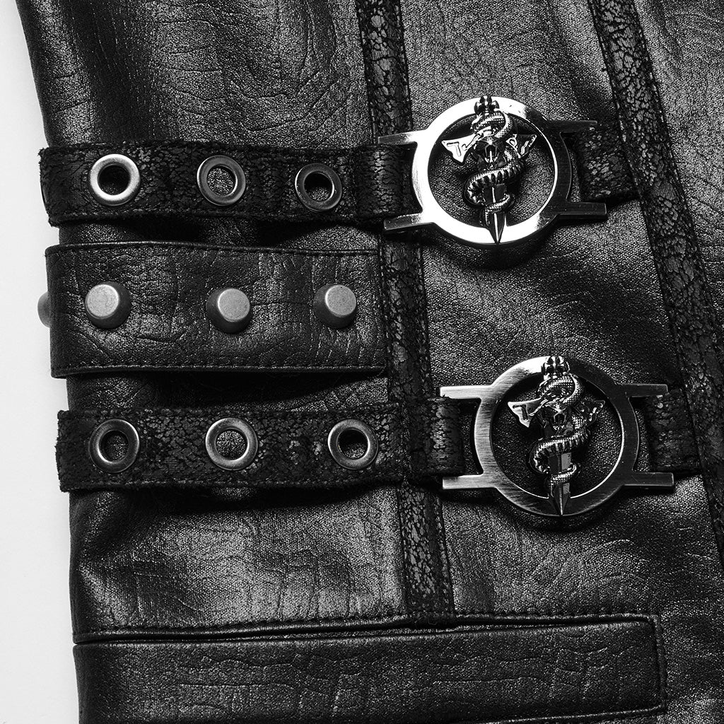 WY-1670MJM Medieval Leather Gothic Vest with Buckle Strap Details?-??Punk Rave Clothing