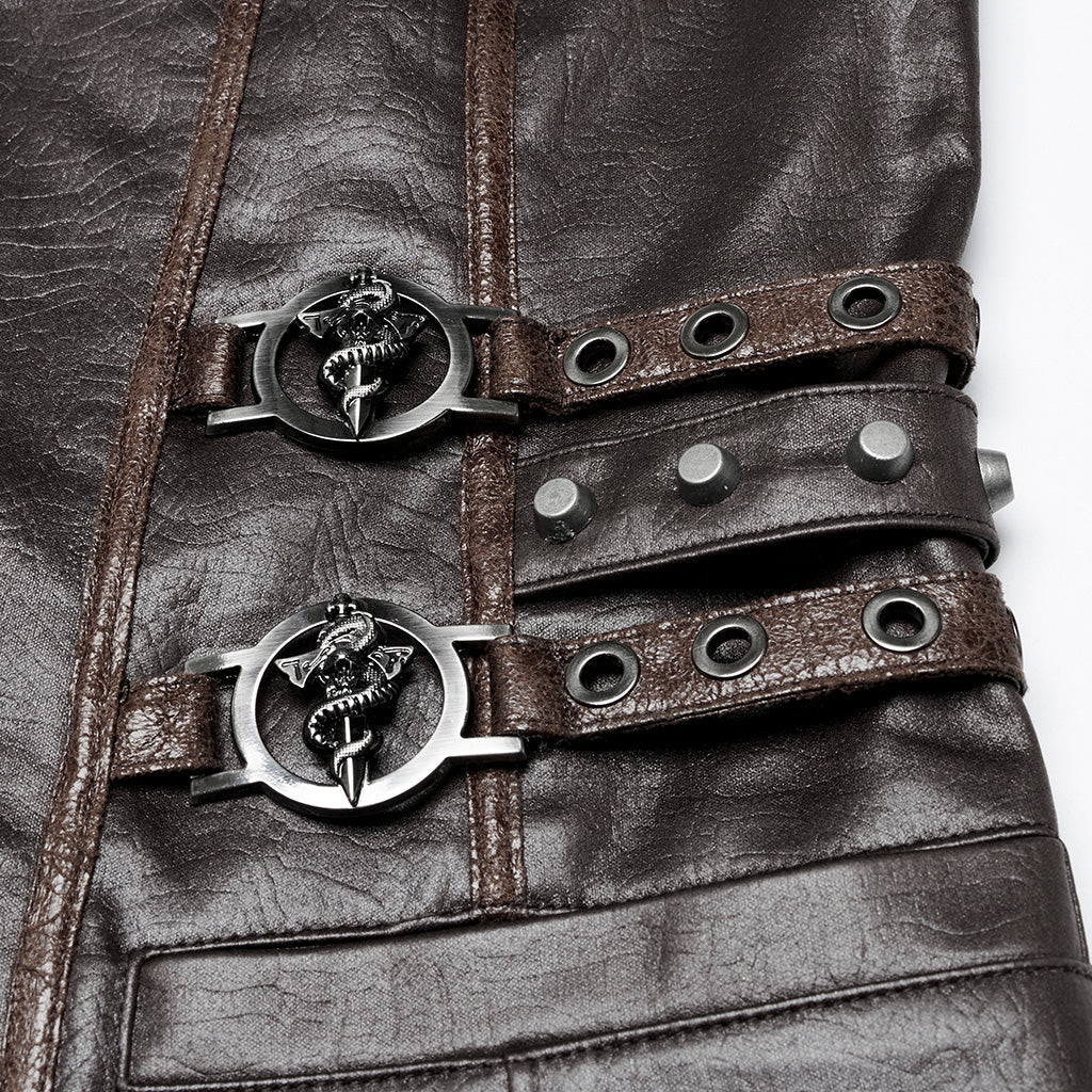 WY-1670MJM Medieval Leather Gothic Vest with Buckle Strap Details?-??Punk Rave Clothing