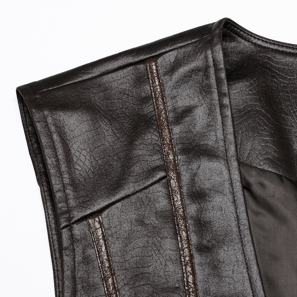 WY-1670MJM Medieval Leather Gothic Vest with Buckle Strap Details?-??Punk Rave Clothing