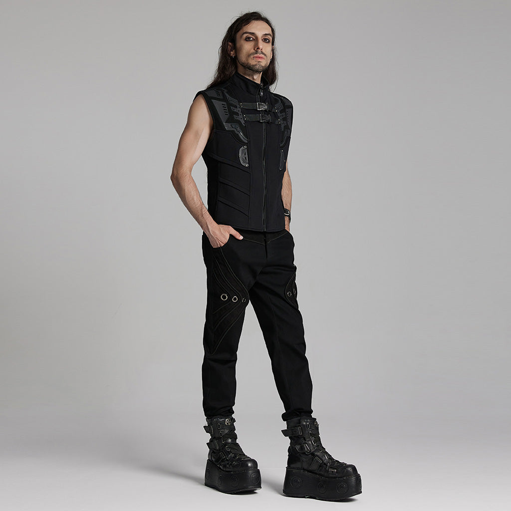 WY-1672MJM Tactical Cyberpunk Black Vest with Buckle Straps Design?-??Punk Rave Clothing