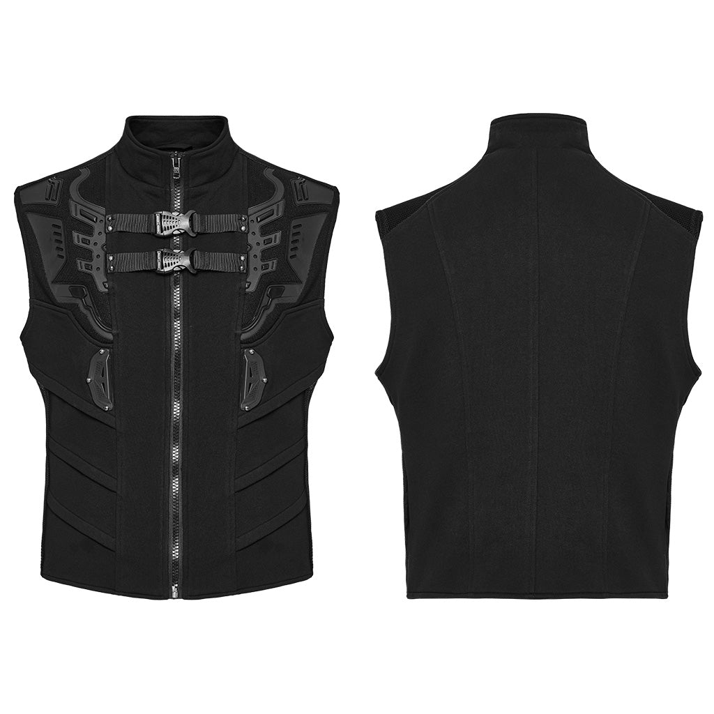 WY-1672MJM Tactical Cyberpunk Black Vest with Buckle Straps Design?-??Punk Rave Clothing