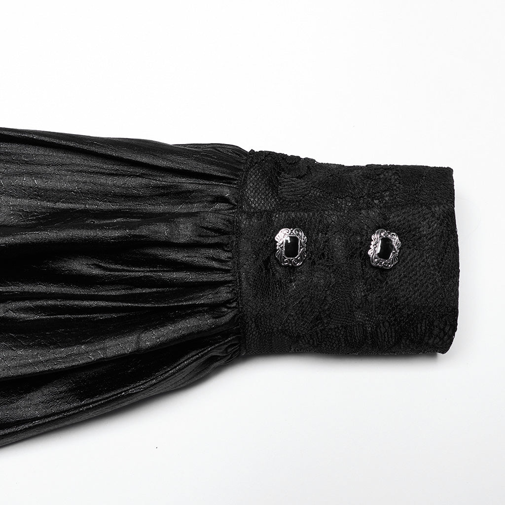 WY-1675CCM Gothic Layered Embroidered Puff Sleeve Black Shirt?-??Punk Rave Clothing