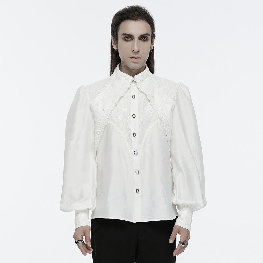WY-1675CCM Gothic Layered Embroidered Puff Sleeve Black Shirt?-??Punk Rave Clothing