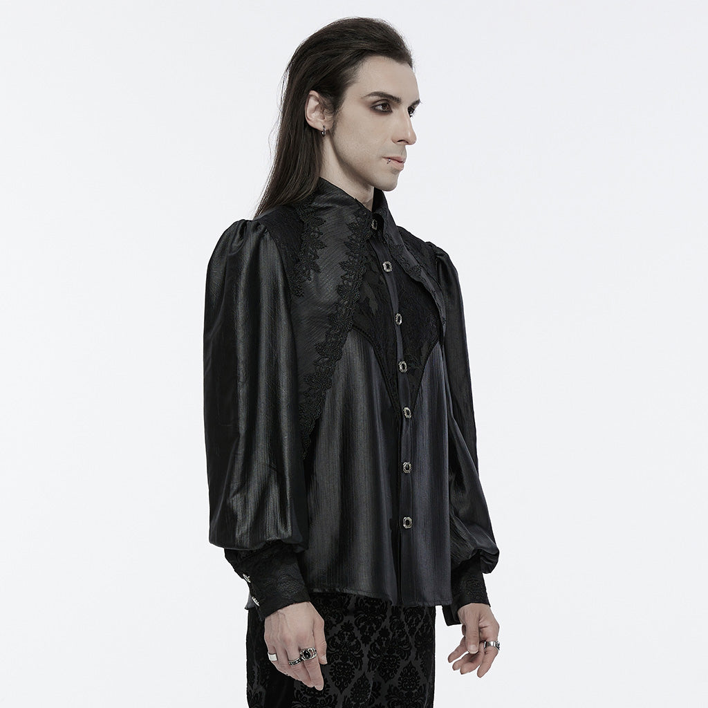 WY-1675CCM Gothic Layered Embroidered Puff Sleeve Black Shirt?-??Punk Rave Clothing