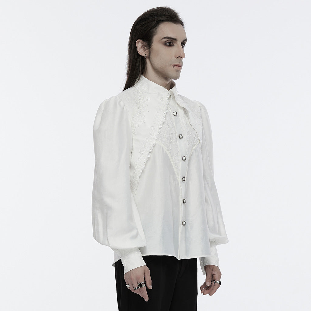 WY-1675CCM Gothic Layered Embroidered Puff Sleeve Black Shirt?-??Punk Rave Clothing