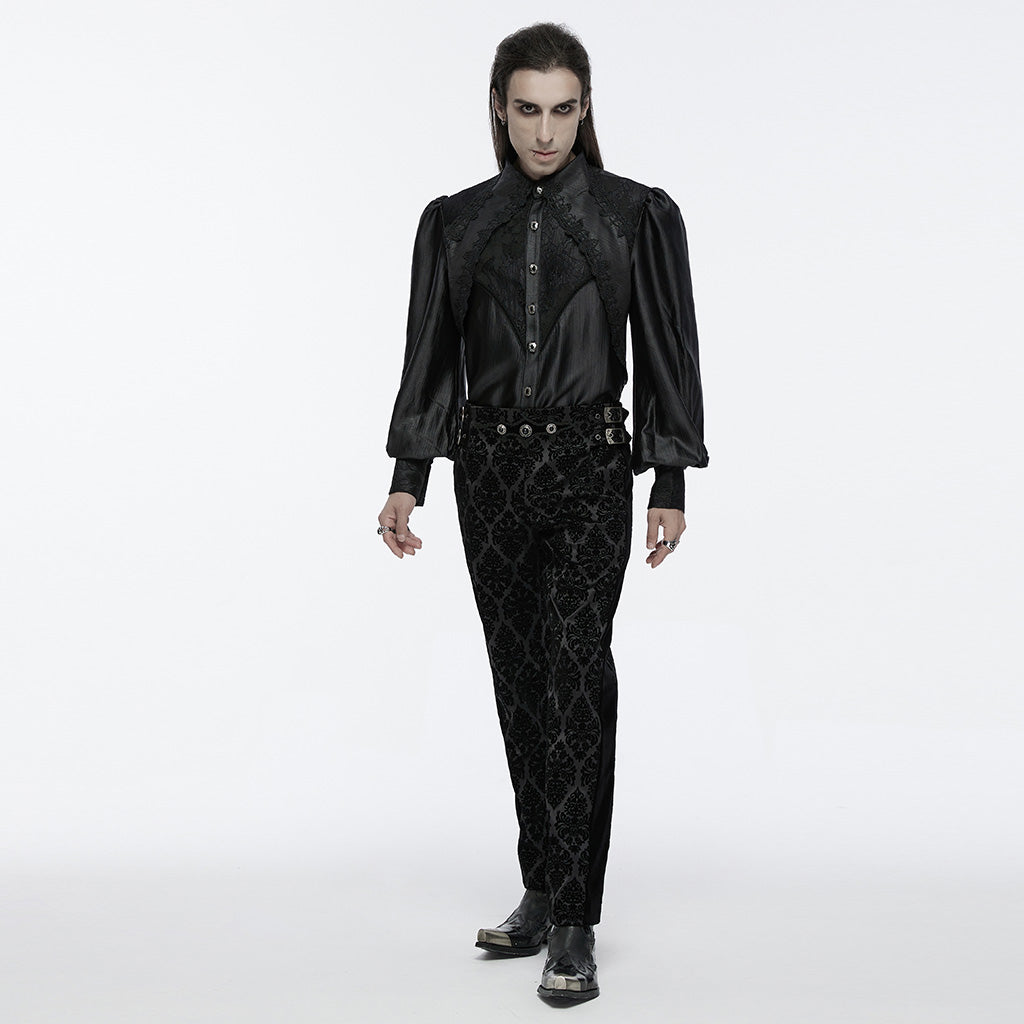 WY-1675CCM Gothic Layered Embroidered Puff Sleeve Black Shirt?-??Punk Rave Clothing