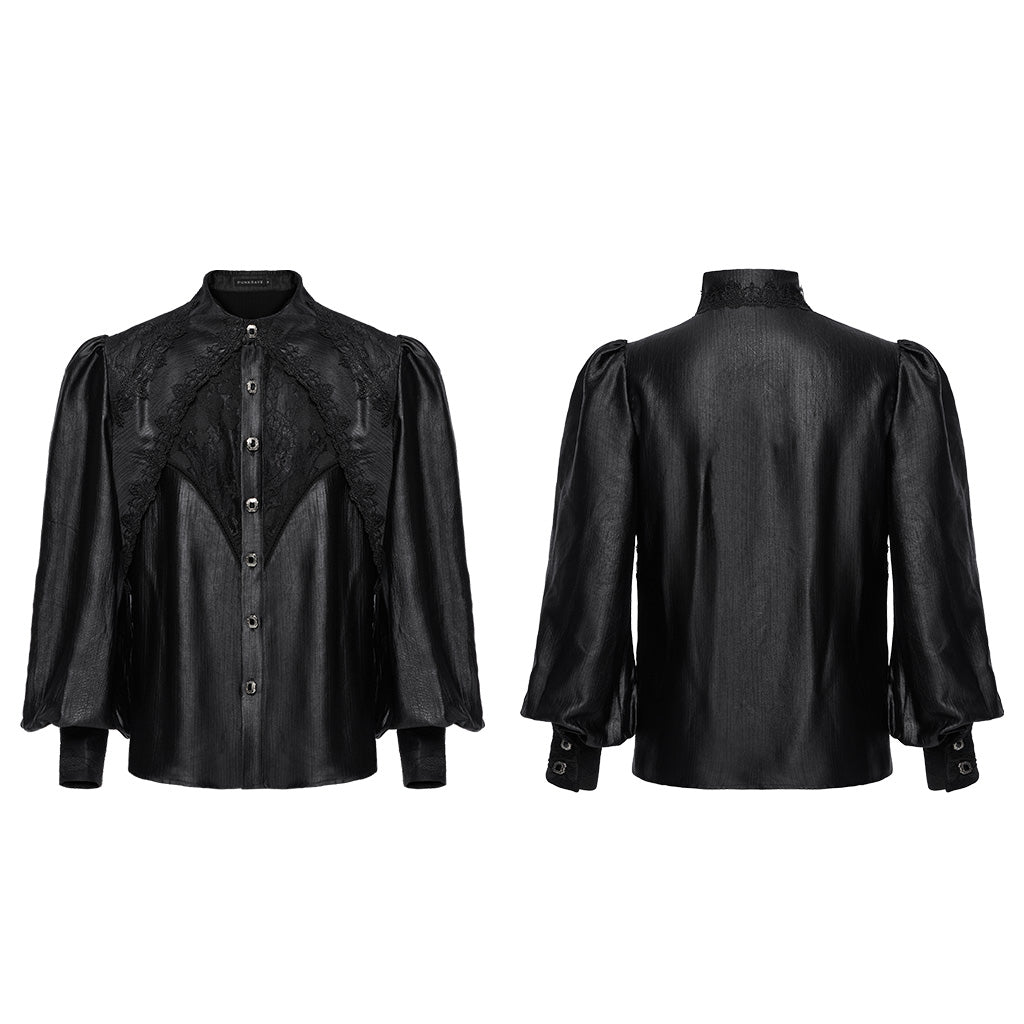 WY-1675CCM Gothic Layered Embroidered Puff Sleeve Black Shirt?-??Punk Rave Clothing