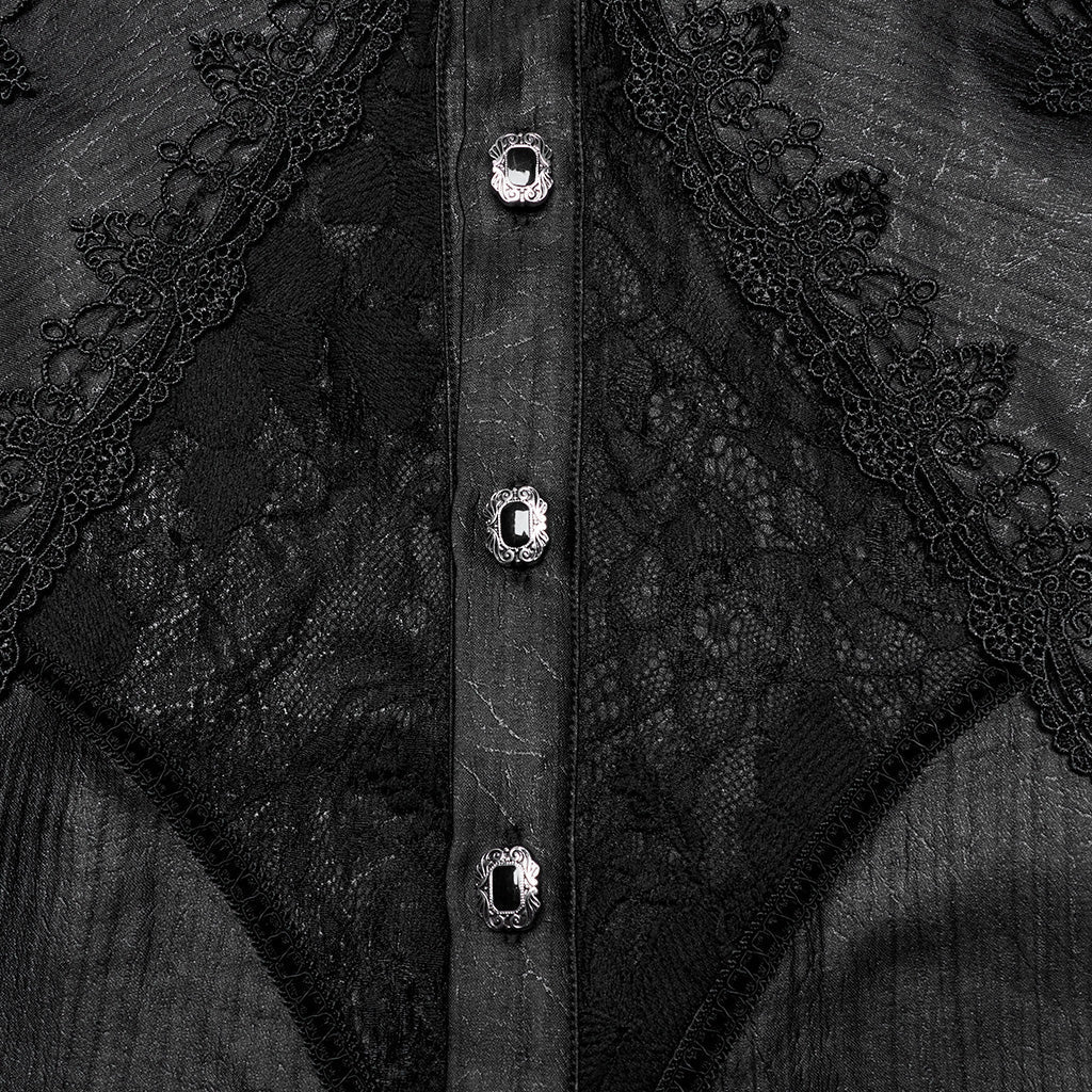 WY-1675CCM Gothic Layered Embroidered Puff Sleeve Black Shirt?-??Punk Rave Clothing