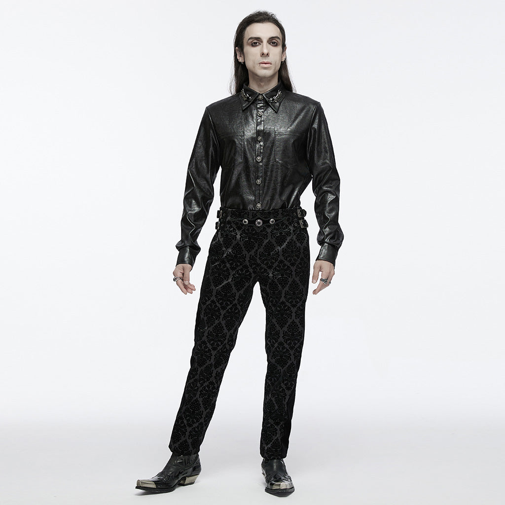 WY-1678CCM Gothic Dragon Scale Long Sleeve Button-Up Faux Leather Shirt?-??Punk Rave Clothing